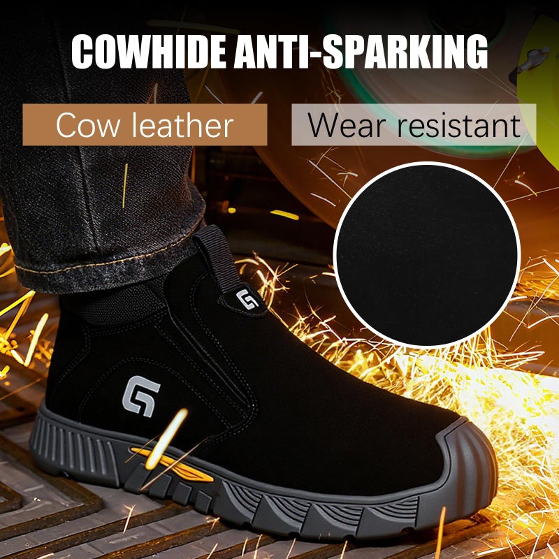 GLANOUDUN Welding Work Boots for Men - Black Mid-Cut Slip on Steel Toe Shoes - Indestructible Steel Toe Boot for Welder Protective - ASTM Certified Safety Footwear for Construction & Industrial Use - Image 3