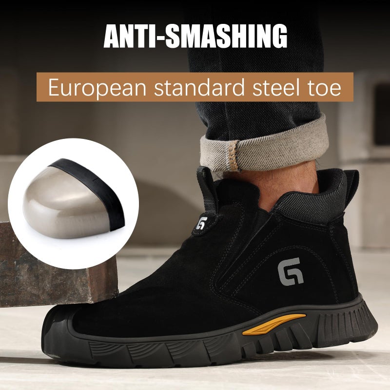 GLANOUDUN Welding Work Boots for Men - Black Mid-Cut Slip on Steel Toe Shoes - Indestructible Steel Toe Boot for Welder Protective - ASTM Certified Safety Footwear for Construction & Industrial Use - Image 4