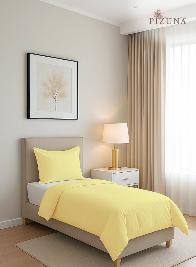 Pizuna Pure Combed Cotton Duvet Cover Single 140x200 cm Mellow Yellow, 400 Thread Count Cool Breathable 100% Long Staple Cotton Sateen Weave Quilt Cover & 1 Pillowcase (Luxurious Bedding Set) - Image 1