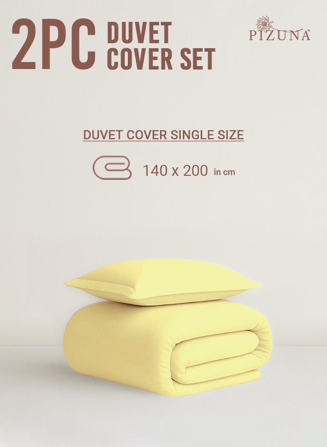 Pizuna Pure Combed Cotton Duvet Cover Single 140x200 cm Mellow Yellow, 400 Thread Count Cool Breathable 100% Long Staple Cotton Sateen Weave Quilt Cover & 1 Pillowcase (Luxurious Bedding Set) - Image 3