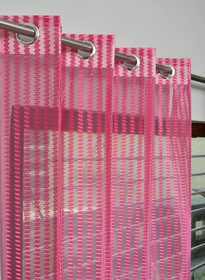 YUKANY Zig Zac Tissue Transparent Plain Net Sheer Door & Windows Grommets Curtains | Parda | Pack of 2 (Rani Pink, 4 x 7 ft) - Image 1