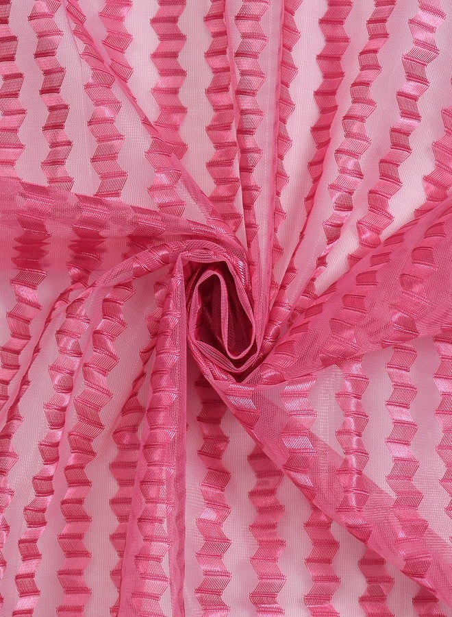 YUKANY Zig Zac Tissue Transparent Plain Net Sheer Door & Windows Grommets Curtains | Parda | Pack of 2 (Rani Pink, 4 x 7 ft) - Image 4