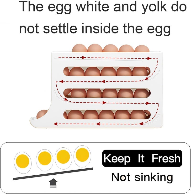 ZIPRON 4 Tiers Egg Holder for Fridge Auto Rolling Fridge Egg Organizer SpaceSaving Egg Dispenser Holder 30 Eggs Fridge Egg Rack Large Capacity Egg Dispenser for Refrigerator White uinen25 - Image 5