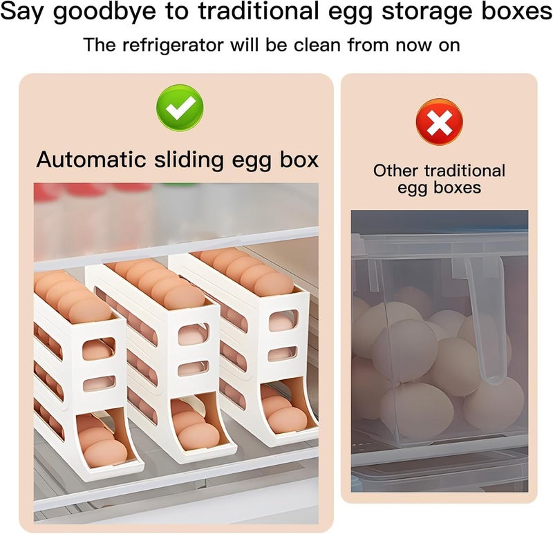 ZIPRON 4 Tiers Egg Holder for Fridge Auto Rolling Fridge Egg Organizer SpaceSaving Egg Dispenser Holder 30 Eggs Fridge Egg Rack Large Capacity Egg Dispenser for Refrigerator White uinen25 - Image 4