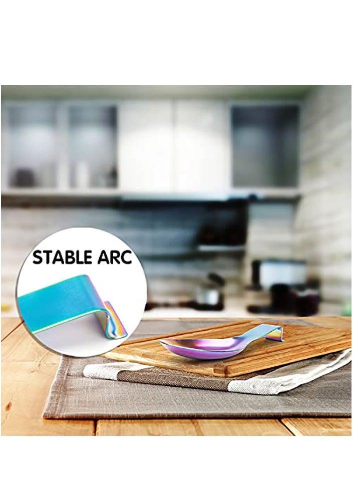 Excefore 4PCS Stainless Steel Rainbow Colour Spoon Rest for Kitchen Counter Cooking Utensil Rest Spoon Ladle Holder for Stove Top Rust Resistant Spatula Rest Dishwasher Safe - Image 3