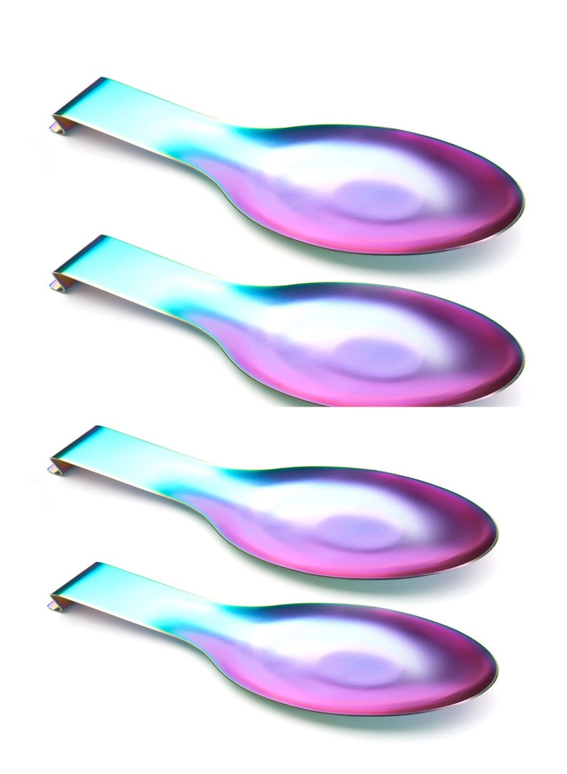 Excefore 4PCS Stainless Steel Rainbow Colour Spoon Rest for Kitchen Counter Cooking Utensil Rest Spoon Ladle Holder for Stove Top Rust Resistant Spatula Rest Dishwasher Safe - Image 1
