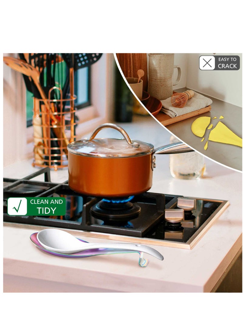 Excefore 4PCS Stainless Steel Rainbow Colour Spoon Rest for Kitchen Counter Cooking Utensil Rest Spoon Ladle Holder for Stove Top Rust Resistant Spatula Rest Dishwasher Safe - Image 2