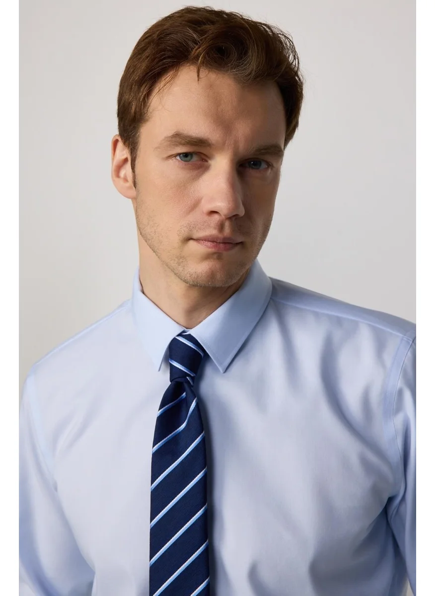 Tudors Men's Slim Fit Slim Cut Long Sleeve 100% Cotton Non-Iron No Ironing Required Blue Shirt