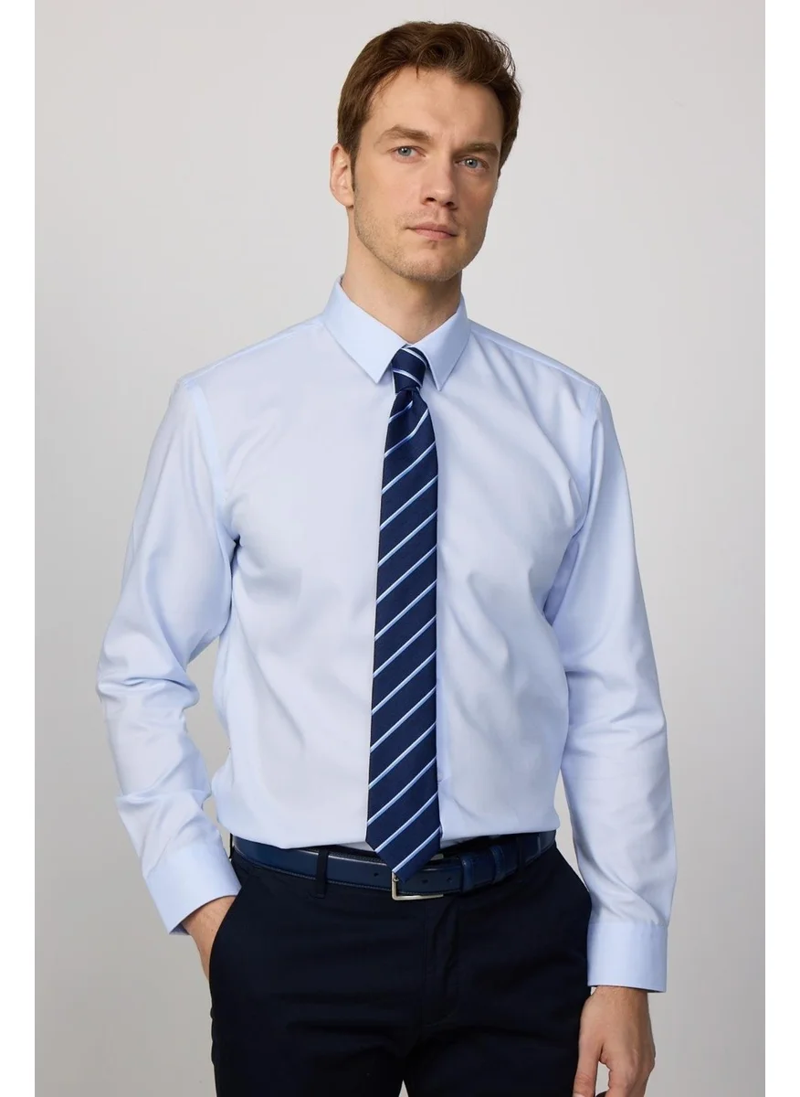 Tudors Men's Slim Fit Slim Cut Long Sleeve 100% Cotton Non-Iron No Ironing Required Blue Shirt