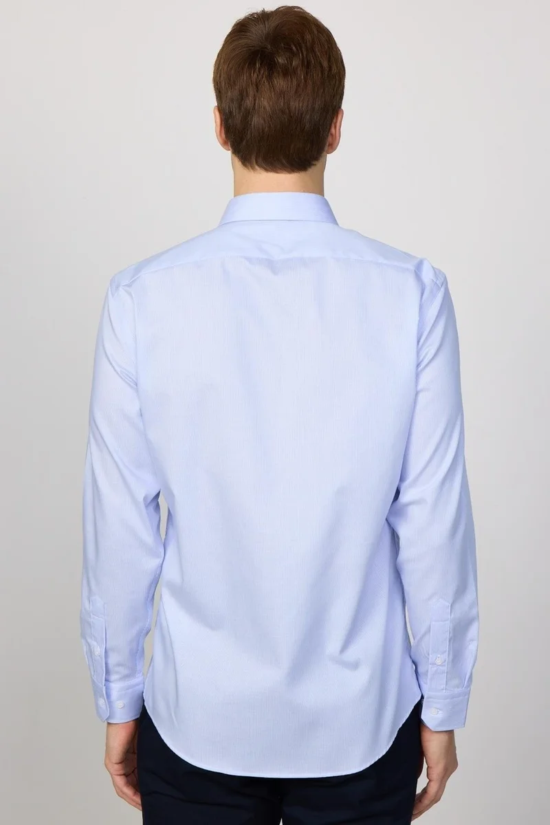 تودورس Men's Slim Fit Slim Cut Long Sleeve 100% Cotton Non-Iron No Ironing Required Blue Shirt