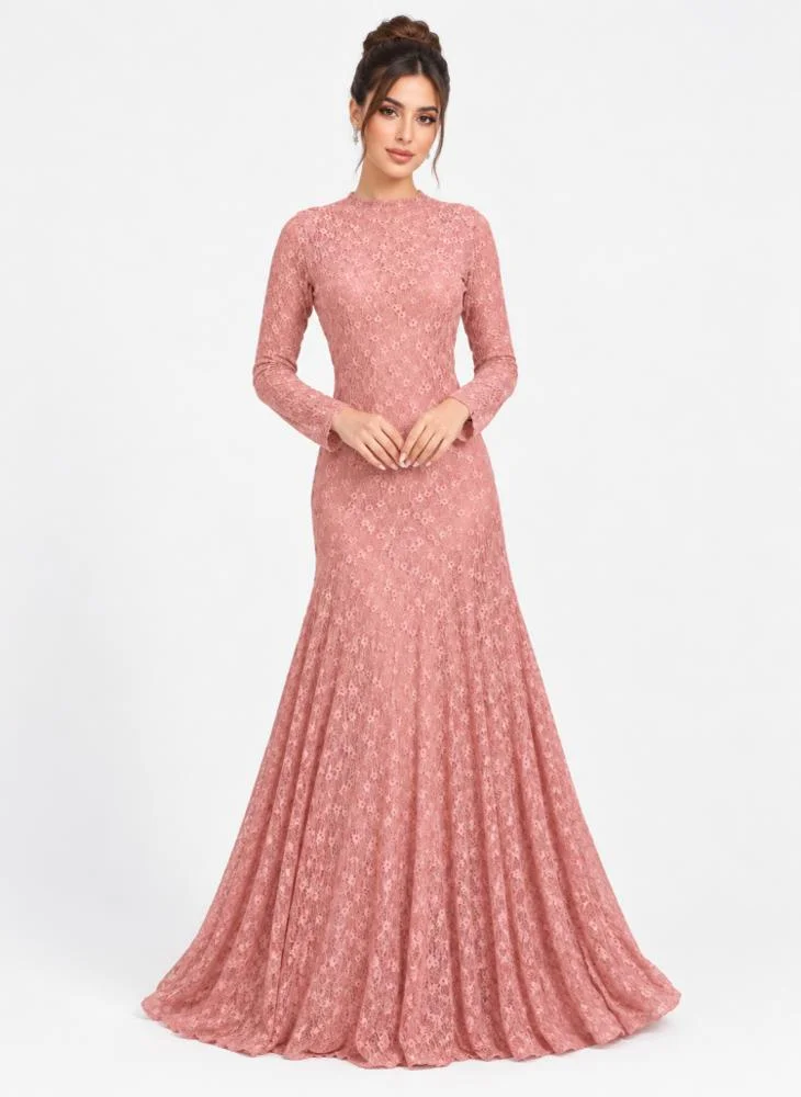 Opera Fashion Long-Sleeve Lace Evening Gown
