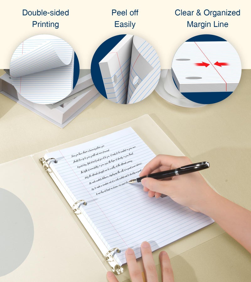 Pinjingpro Loose Leaf Paper  Notebook Paper  8 X 10.5 College Ruled Paper  3 Hole Punch Binder Paper  Lined Paper For 3 Ring Binders  College Ruled Paper  100 Sheets/Pack Filler Paper (2 Pack) - Image 4