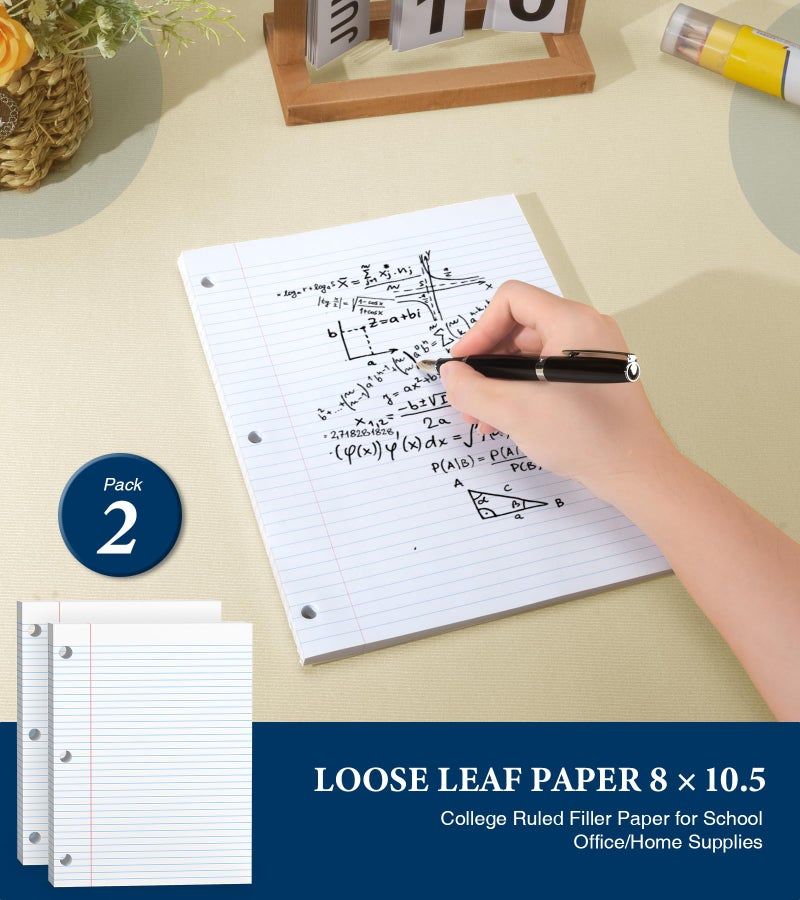 Pinjingpro Loose Leaf Paper  Notebook Paper  8 X 10.5 College Ruled Paper  3 Hole Punch Binder Paper  Lined Paper For 3 Ring Binders  College Ruled Paper  100 Sheets/Pack Filler Paper (2 Pack) - Image 3