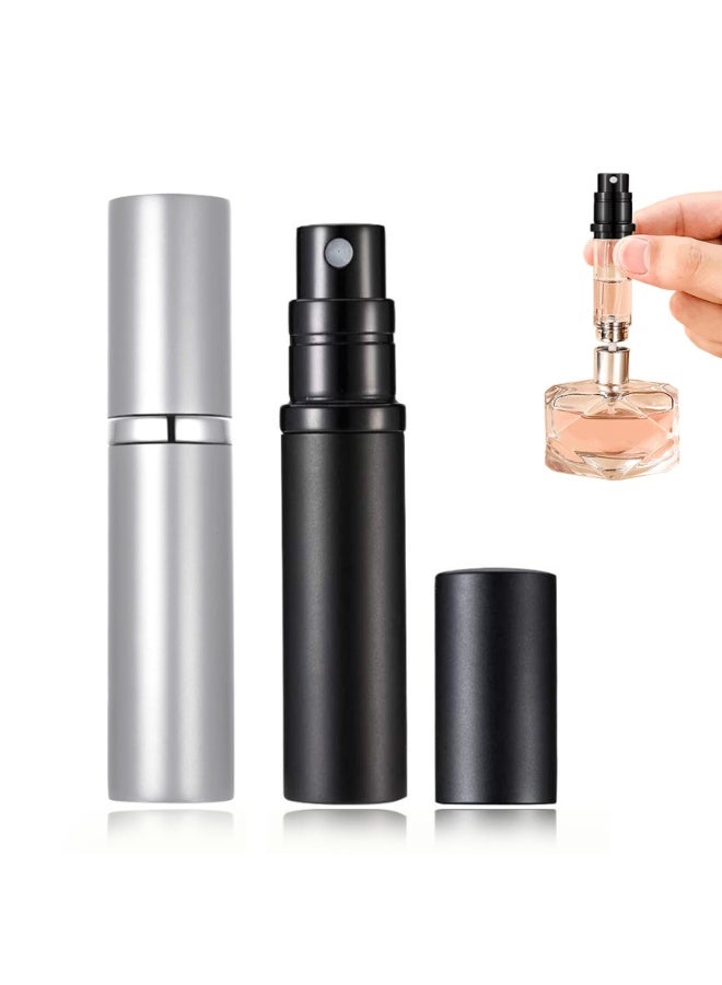 Chabeia 2PCS 5ml Perfume Travel Refillable Bottle ,Bottom-Filling Fragrances Perfume Atomizer ,Mini Empty Spray Bottle ,Travel Perfume, Pocket Travel Toiletries ,Holiday Travel Essentials ,Empty Mini Cologne Dispenser,Pocket Atomiser,Silver & Black  - Image 1