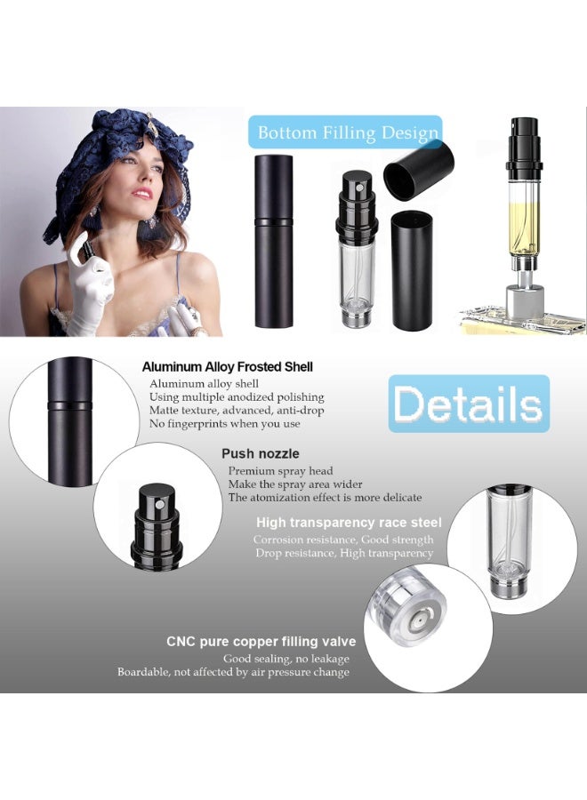 Chabeia 2PCS 5ml Perfume Travel Refillable Bottle ,Bottom-Filling Fragrances Perfume Atomizer ,Mini Empty Spray Bottle ,Travel Perfume, Pocket Travel Toiletries ,Holiday Travel Essentials ,Empty Mini Cologne Dispenser,Pocket Atomiser,Silver & Black  - Image 2