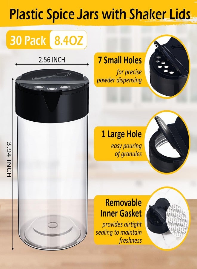 Yiyiring 30 Pack 8.4 oz Plastic Spice Jars with Black Cap Empty Clear Plastic Spice Bottle Containers Reusable Seasoning Jars with Shaker Lids for Kitchen Storing and Dispensing Salt Powders - Image 3