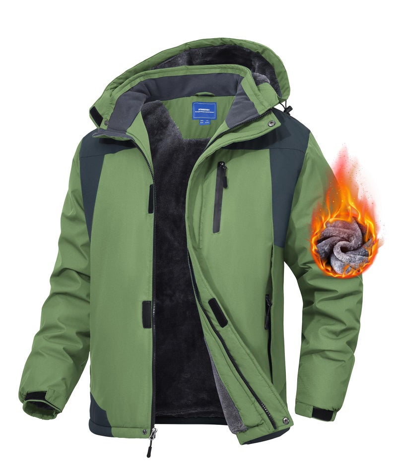 Zoofly Mens Winter Jackets Water Resistant Ripstop Ski Coat for Men Zip Pocket Work Jacket for Men Durable Green 3XL - Image 1