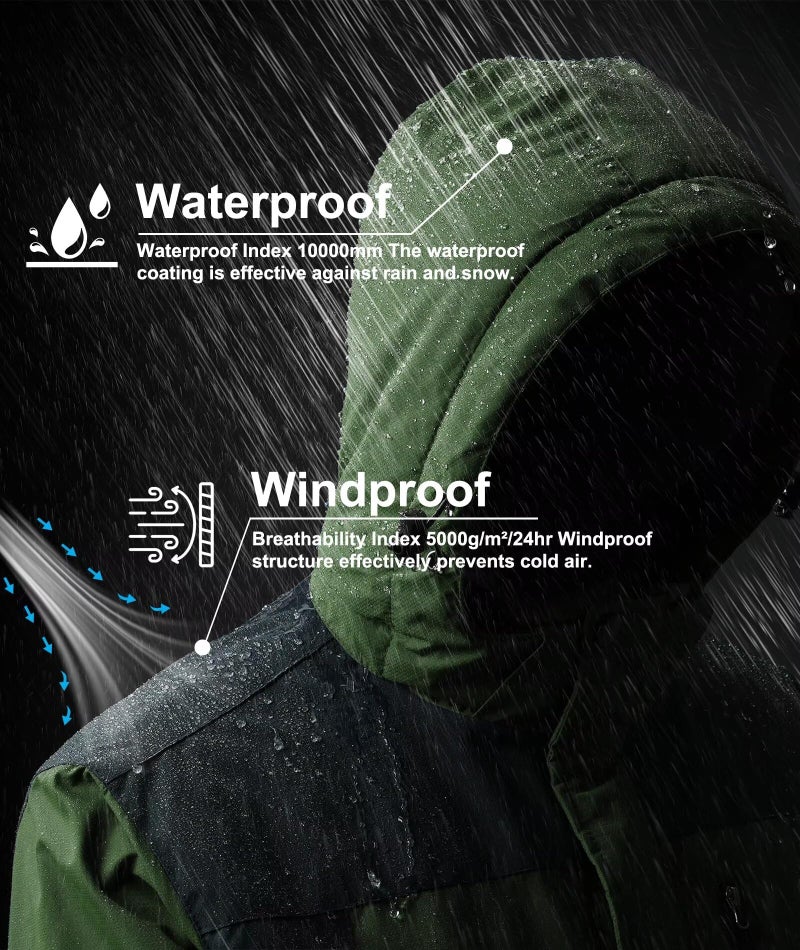 Zoofly Mens Winter Jackets Water Resistant Ripstop Ski Coat for Men Zip Pocket Work Jacket for Men Durable Green 3XL - Image 3