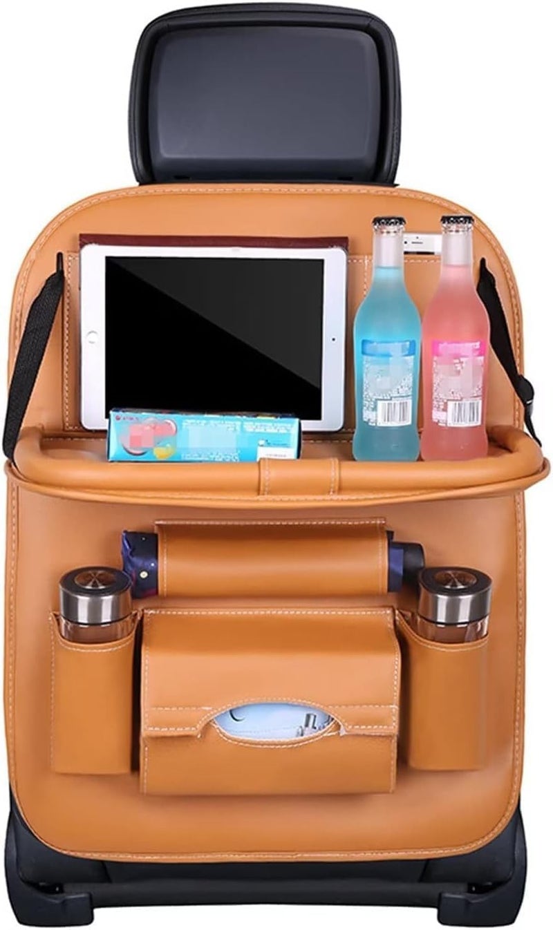 Pritzker Premium PU Leather Car Backseat Organizer with Foldable Tray Table - Universal Multi-Pocket Seat Back Storage, Touchscreen Tablet Holder, Kids Road Trip Travel Essentials, (1-Pack) (Brown) - Image 4