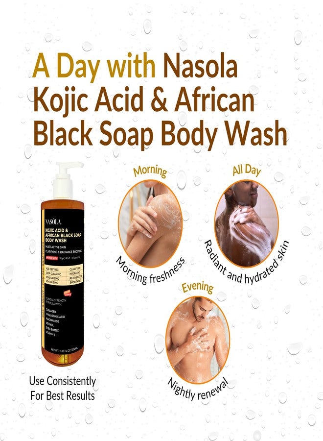 Nasola Kojic Acid African Black Soap Body Wash Authentic with Vitamin C, Shea Butter, Collagen, Niacinamide, Hyaluronic Acid, and Vitamin E - 11.83 Fl Oz - Image 5