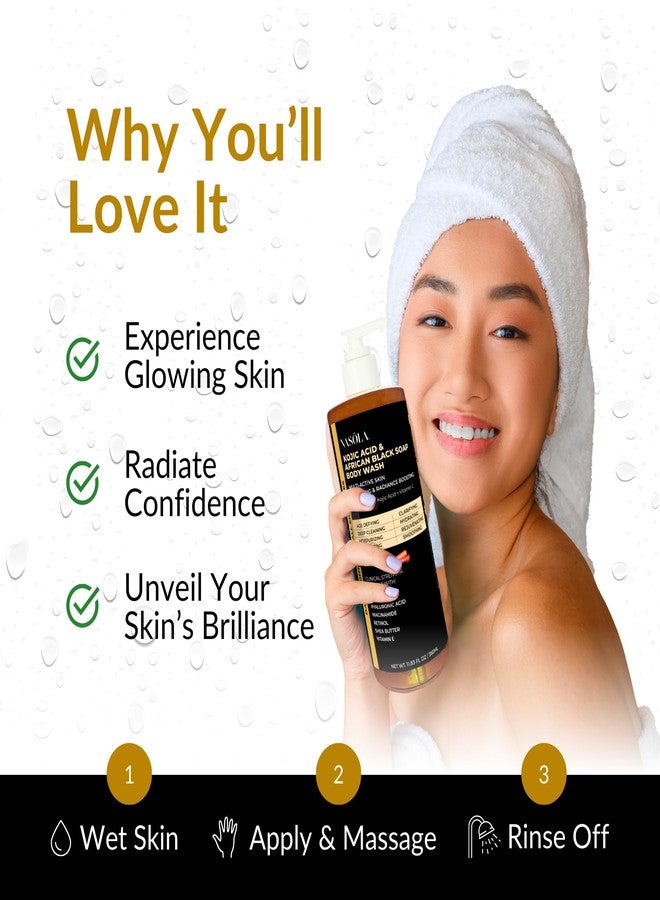 Nasola Kojic Acid African Black Soap Body Wash Authentic with Vitamin C, Shea Butter, Collagen, Niacinamide, Hyaluronic Acid, and Vitamin E - 11.83 Fl Oz - Image 3