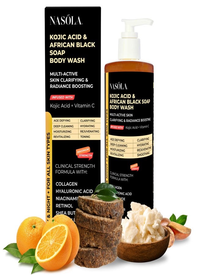 Nasola Kojic Acid African Black Soap Body Wash Authentic with Vitamin C, Shea Butter, Collagen, Niacinamide, Hyaluronic Acid, and Vitamin E - 11.83 Fl Oz - Image 1
