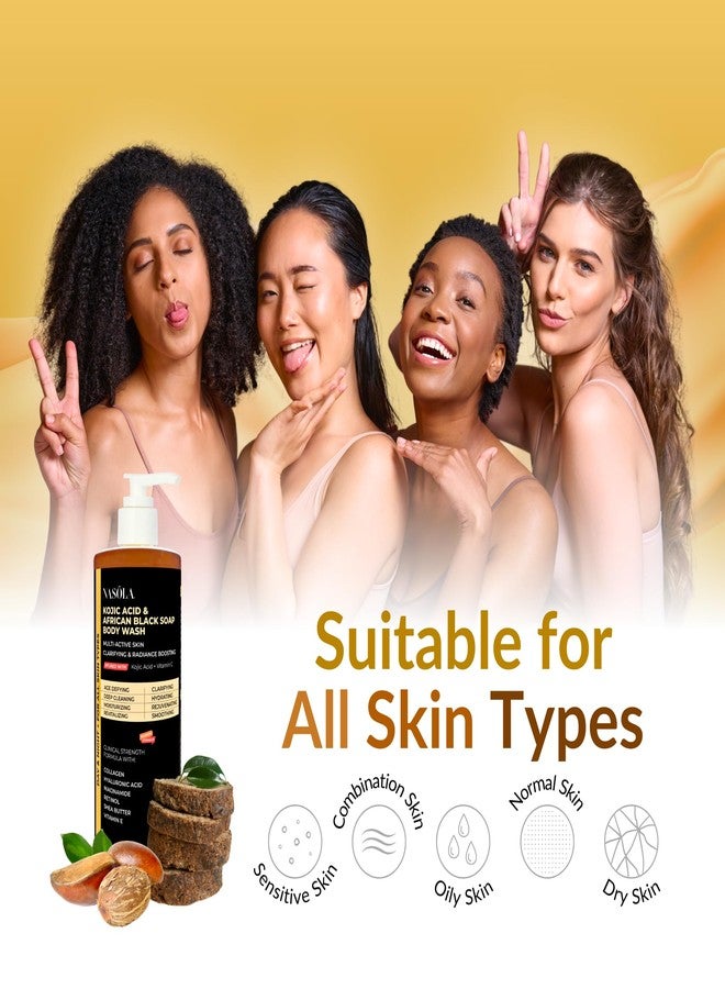 Nasola Kojic Acid African Black Soap Body Wash Authentic with Vitamin C, Shea Butter, Collagen, Niacinamide, Hyaluronic Acid, and Vitamin E - 11.83 Fl Oz - Image 4