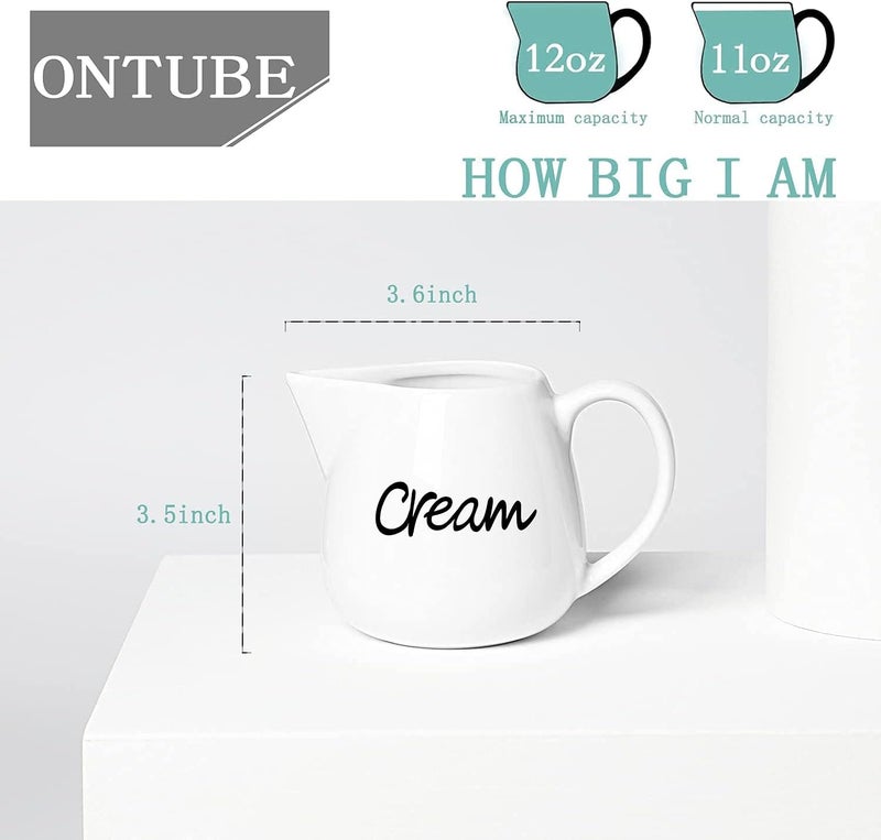 ONTUBE Porcelain Creamer, Ceramics Milk Creamer Pitcher 12OZ (White) - Image 3