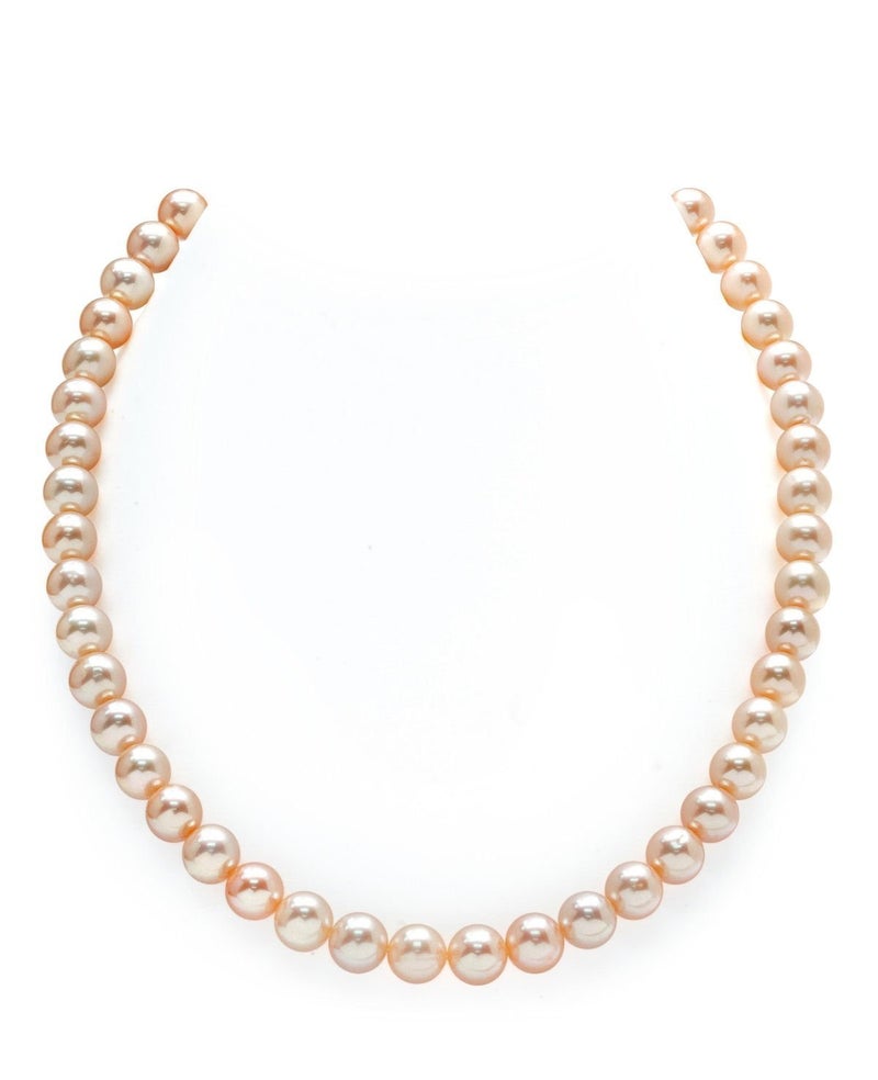The Pearl Source 7-8mm AAA Quality Round Peach Freshwater Cultured Pearl Necklace for Women in 18" Princess Length - Image 1