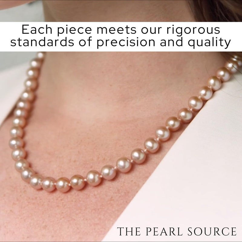 The Pearl Source 7-8mm AAA Quality Round Peach Freshwater Cultured Pearl Necklace for Women in 18" Princess Length - Image 4