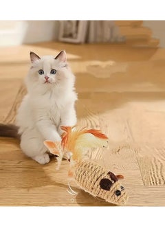1pc Interactive Sisal Rope Cat Toy With Feather Tail, Mouse Shape For Kitten Play And Dental Health