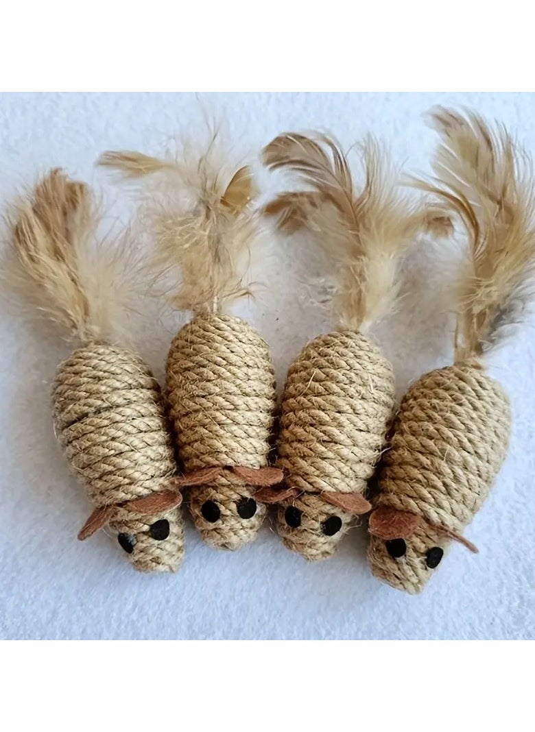 Goolsky - 1pc Interactive Sisal Rope Cat Toy With Feather Tail, Mouse Shape For Kitten Play And Dental Health - Image 1