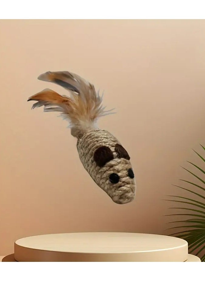 Goolsky - 1pc Interactive Sisal Rope Cat Toy With Feather Tail, Mouse Shape For Kitten Play And Dental Health - Image 1