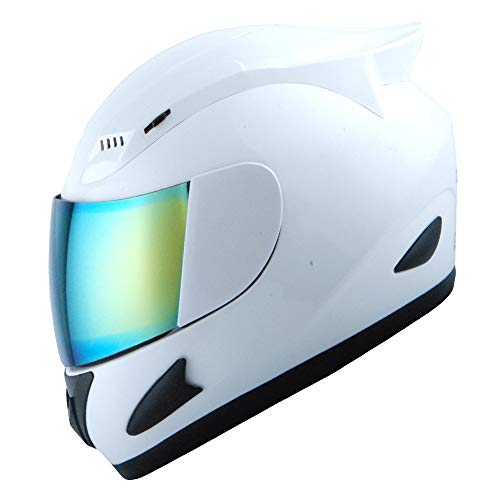 1Storm Motorcycle Bike Full FACE Helmet Mechanic Glossy White - Image 1
