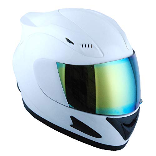 1Storm Motorcycle Bike Full FACE Helmet Mechanic Glossy White - Image 2