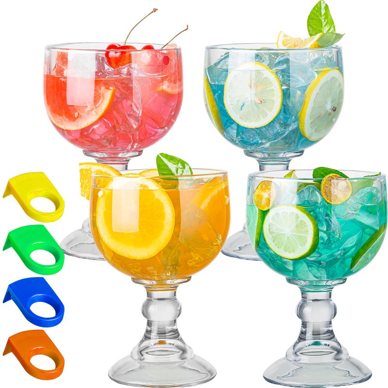 wookgreat Schooner Beer Glasses 215 Oz Set of 4 Extra Large Margarita Glass With 4 Color Clips Shrimp Cocktail Goblet Large Stemmed Glasses With Thick Bottom Crystal Clear Bar Glassware