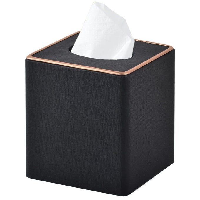 LINEN SQUARE TISSUE BOX COVERCUBE TISSUE BOX HOLDEREXCELLENT ROSEGOLD LEATHER DECORATIONTABLE NAPKIN CASE DISPENSERFACIAL TISSUES ORGANIZER WITH MAGNETIC BOTTOM FOR HOME OFFICE CARBLACK