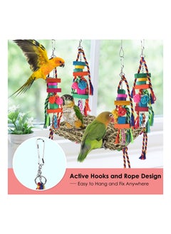 SYOSI Colorful Bird Toys with Swing Mat, Large Size Bird Climbing Hammock Swing Mat Chewing Bird Toys Bird Climbing Toys Large Bird Foraging Wall Toy for Lovebird, Parakeet, Budgie, Conure, Cockatiel  - Image 3