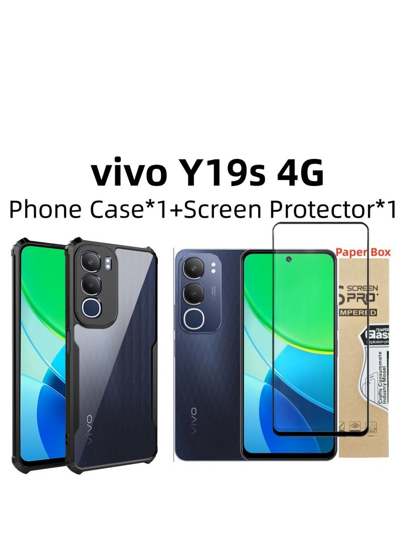 [1+1 Sets] For vivo Y19s 4G Case Cover & Screen Protector Phone Case with Anti Drop Function,Tempered Flim - Image 1