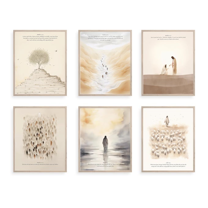 CHRISTIAN WALL ART BIBLE VERSES WALL DECOR SCRIPTURE CLASSROOM PAINTING JESUS POSTER BIBLE STORY ARTWORK FOR HOME 8 X 10 SET OF 6 UNFRAMED
