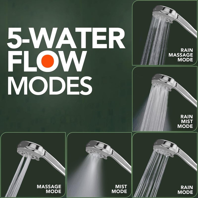 Lorazzo Versa 5Function Hand Shower for Bathroom 5Mode Water Flow Complete Set with 15 meter SS 304 Hose Pipe and Wall Hook 1Year Lorazzo Limited Warranty - Image 3