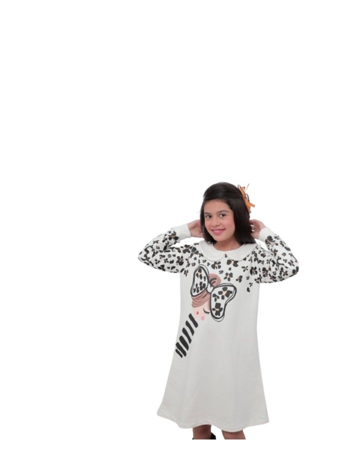 فستان بناتي اببض به رسمه