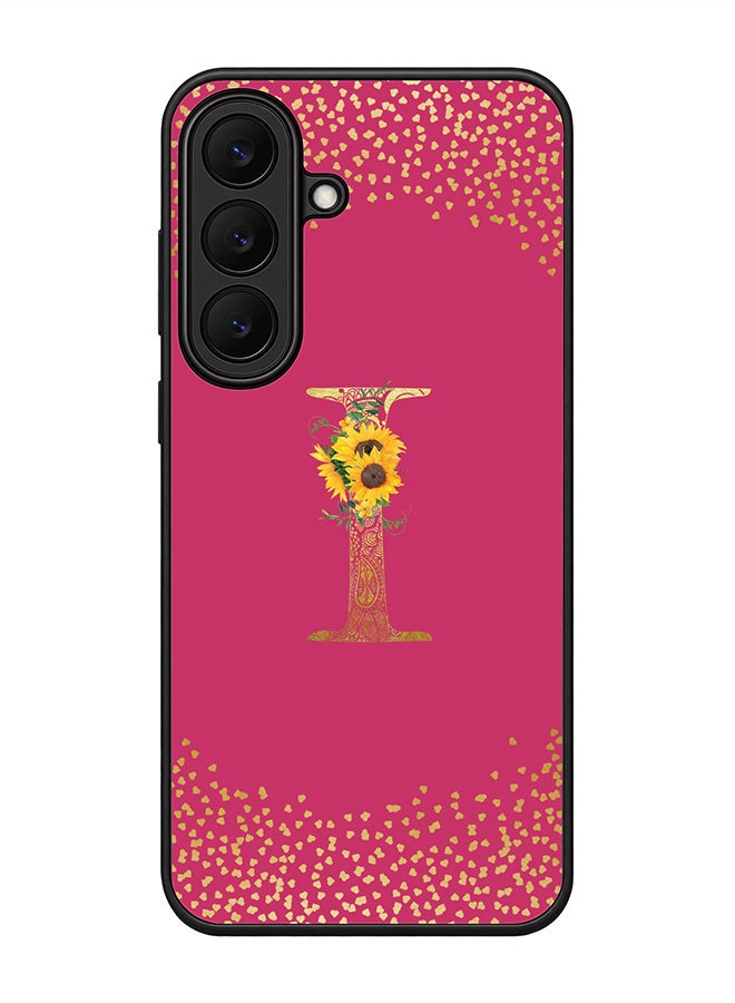 Stylizedd Rugged Case for Samsung Galaxy S26 FE- Slim Fit Hybrid Rubber Cover Sunflower Monogram - I (Deep Pink)