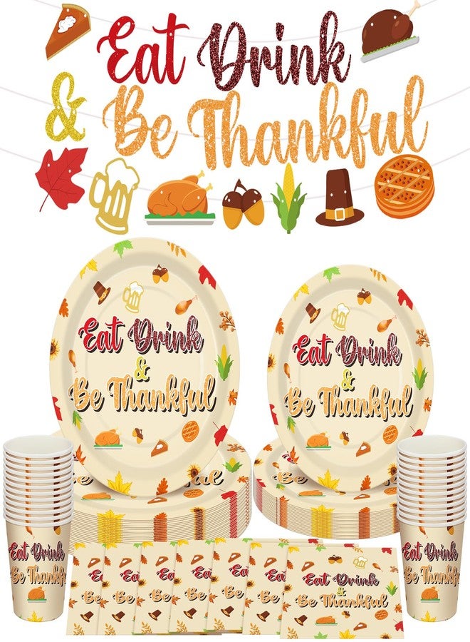 Pickmesh مجموعة أدوات المائدة Pickmesh Friendsgiving، 97 قطعة، لوازم حفلات عيد الشكر، تكفي 24 شخصًا، بما في ذلك أطباق وأكواب ومناديل لافتة لحفلات الأصدقاء. - Image 1
