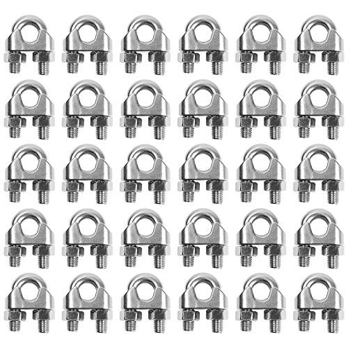 TOPZEA 30 Pcs M3 Stainless Steel Wire Rope Cable Clip Clamps, 1/8 Inch Wire Rope Clip, U Bolt Saddle Fastener - Image 1