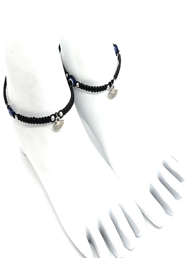 Jyokrish Handmade Adjustable Simple Black Silk Thread hanging Chinese Fan evil eye anklet For Women | girls | Nazariya |Payal | Nazar Battu |Free Size |Pair of 1 - Image 2