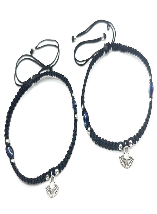 Jyokrish Handmade Adjustable Simple Black Silk Thread hanging Chinese Fan evil eye anklet For Women | girls | Nazariya |Payal | Nazar Battu |Free Size |Pair of 1 - Image 1