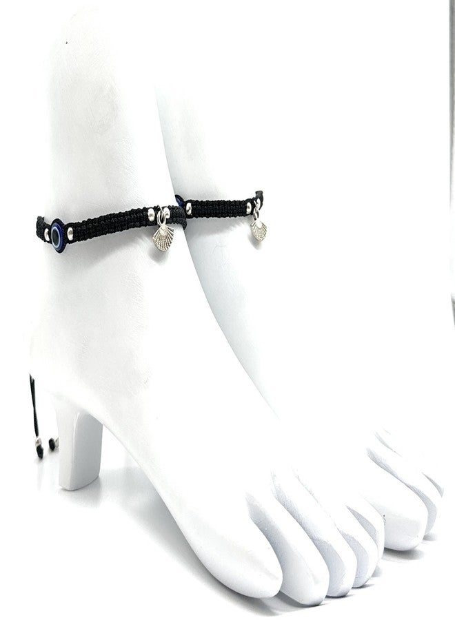 Jyokrish Handmade Adjustable Simple Black Silk Thread hanging Chinese Fan evil eye anklet For Women | girls | Nazariya |Payal | Nazar Battu |Free Size |Pair of 1 - Image 3