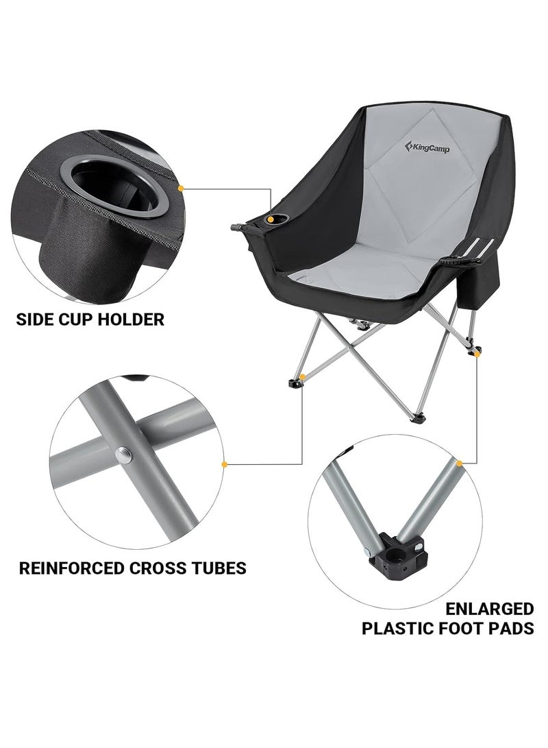 كينغ كامب كينج كامب كرسي تخييم كبير الحجم محمول للاستخدام في الهواء الطلق، كرسي متين كبير للغاية بتصميم صحن قمر قابل للطي للبالغين يدعم وزن 136 كجم مع شنطة تبريد للرياضة والمهرجانات والعشب - Image 4