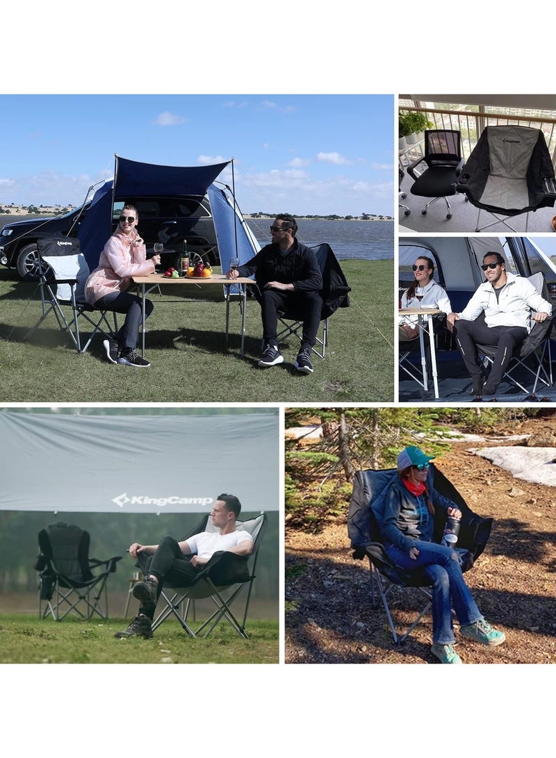 كينغ كامب كينج كامب كرسي تخييم كبير الحجم محمول للاستخدام في الهواء الطلق، كرسي متين كبير للغاية بتصميم صحن قمر قابل للطي للبالغين يدعم وزن 136 كجم مع شنطة تبريد للرياضة والمهرجانات والعشب - Image 5